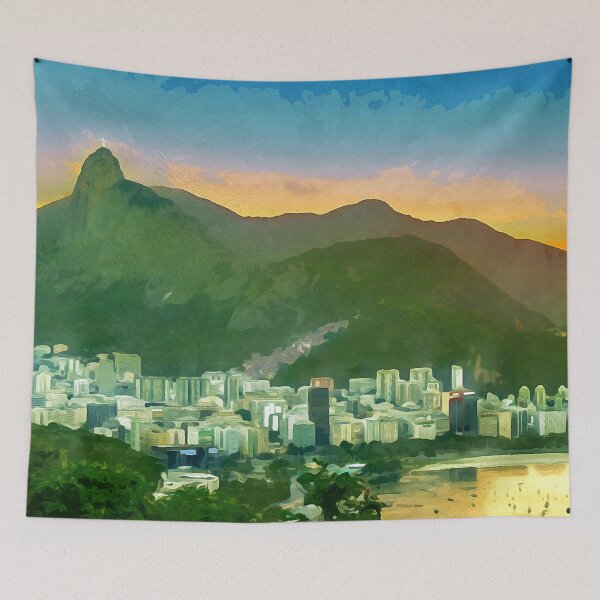 Item preview, Panoramic view of Rio de Janeiro and Christ the Redeemer from Sugarloaf Mountain in watercolor designed and sold by Intermundium.