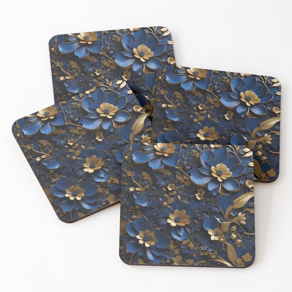 Item preview, Flowers in royal blue and gold - 3D relief pattern #42 designed and sold by GoldenEraArt.