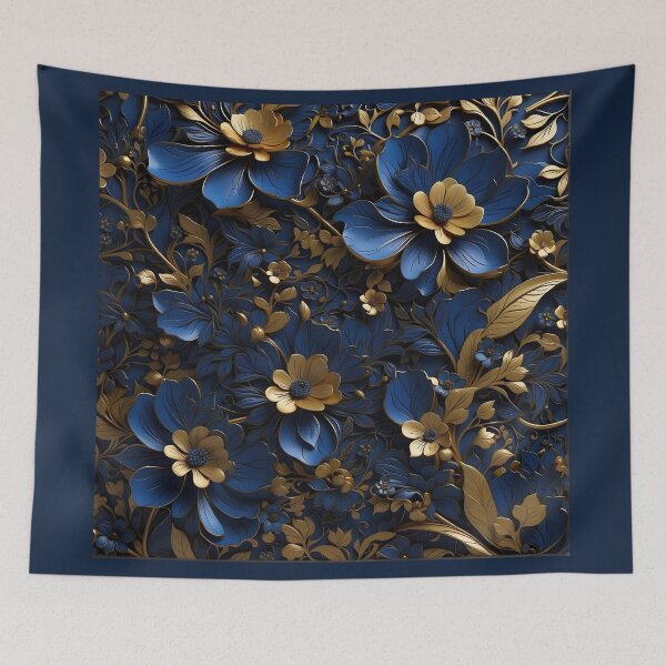 Item preview, Flowers in royal blue and gold - 3D relief pattern #42 designed and sold by GoldenEraArt.