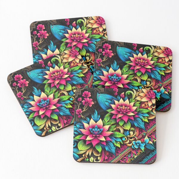 Item preview, Neon floral pattern art deco designed and sold by Inkstorm-London.