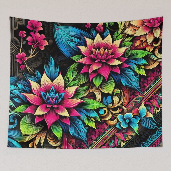 Item preview, Neon floral pattern art deco designed and sold by Inkstorm-London.
