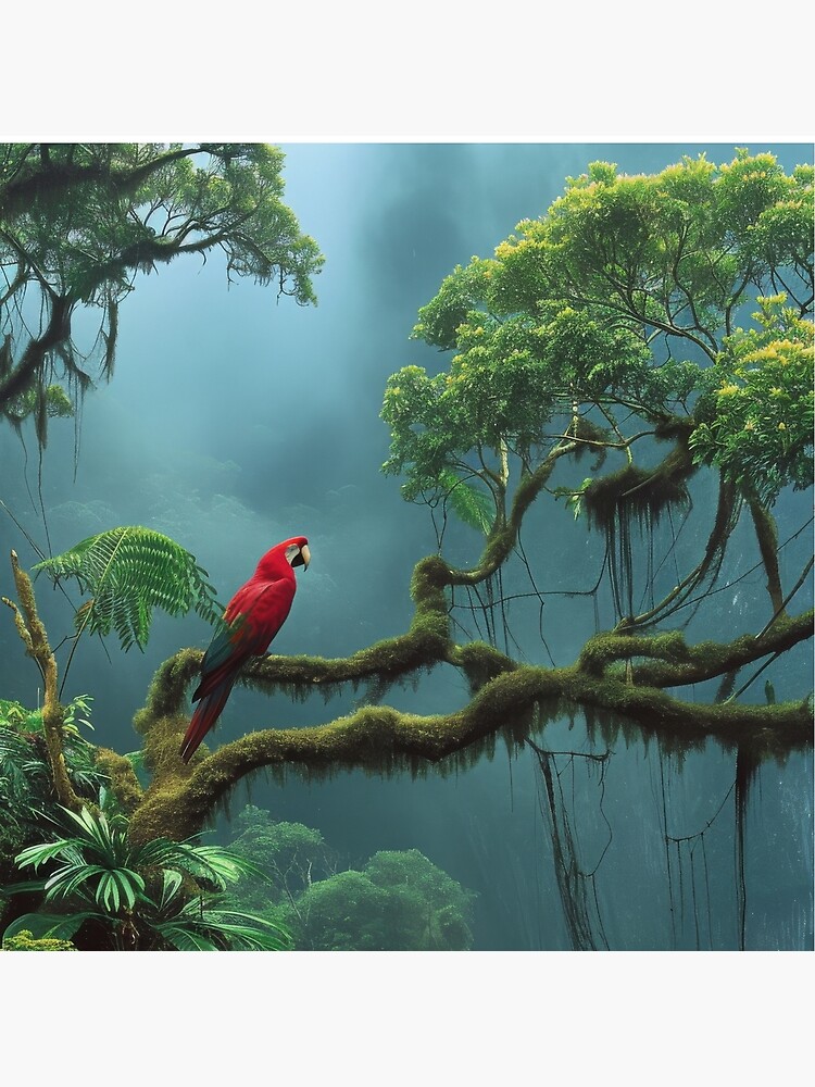 Thumbnail 4 of 4, Pillow, Emerald Perch: Scarlet Macaw in the Rainforest designed and sold by EtherealEchoes.