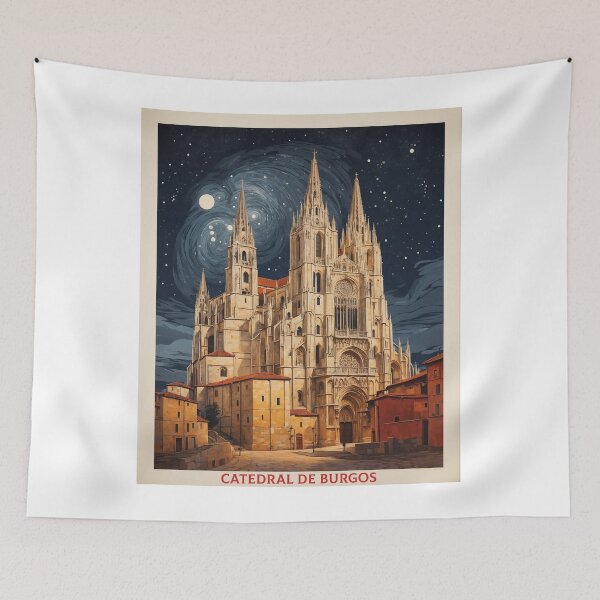 Item preview, Spain Catedral de Burgos Starry Night and Moon Tourism Vintage Poster designed and sold by TravelersGems.