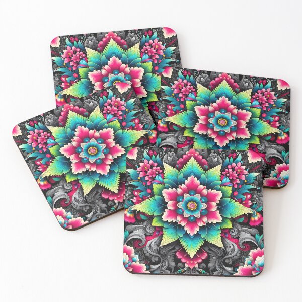 Item preview, Neon floral symmetrical pattern  designed and sold by Inkstorm-London.