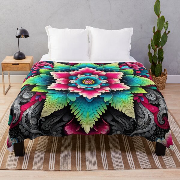 Item preview, Neon floral symmetrical pattern designed and sold by Inkstorm-London.