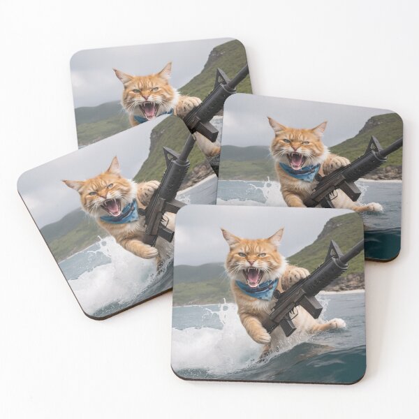 Item preview, Feline Pursuit: Cat High-Speed Chase Riding Shark with Gun designed and sold by RK - Shop.