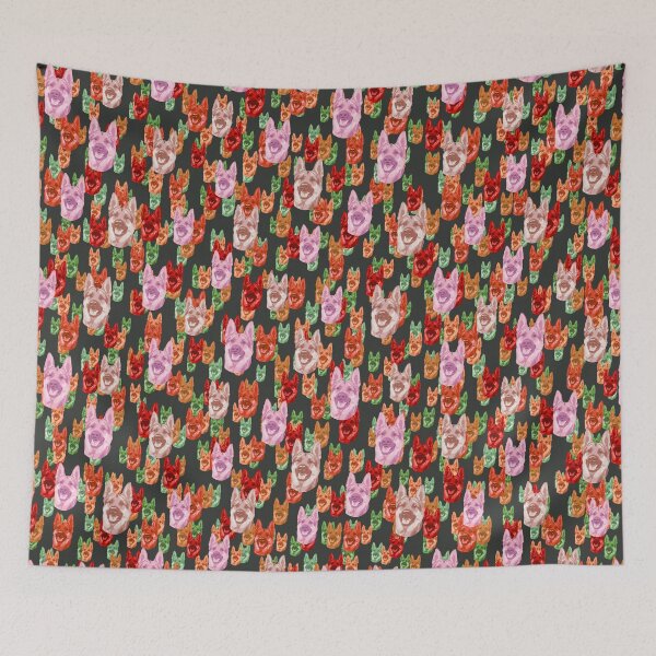 Item preview, Smiling German Shepherd Faces Floral-like Pink Multicolored Pattern designed and sold by DuFauna.