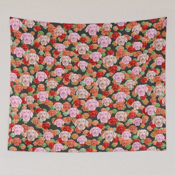 Item preview, Smiling Dachshund Faces Floral-like Pink Multicolored Pattern designed and sold by DuFauna.