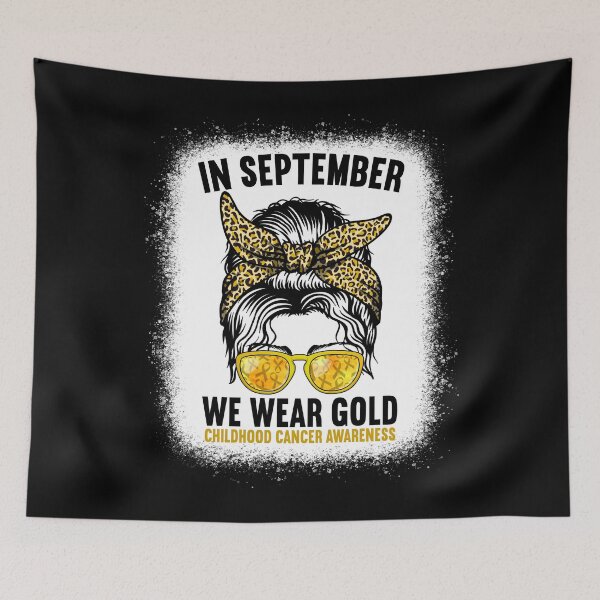Item preview, In September We Wear Gold Childhood Cancer Leopard Messy Bun designed and sold by MobyStickers.