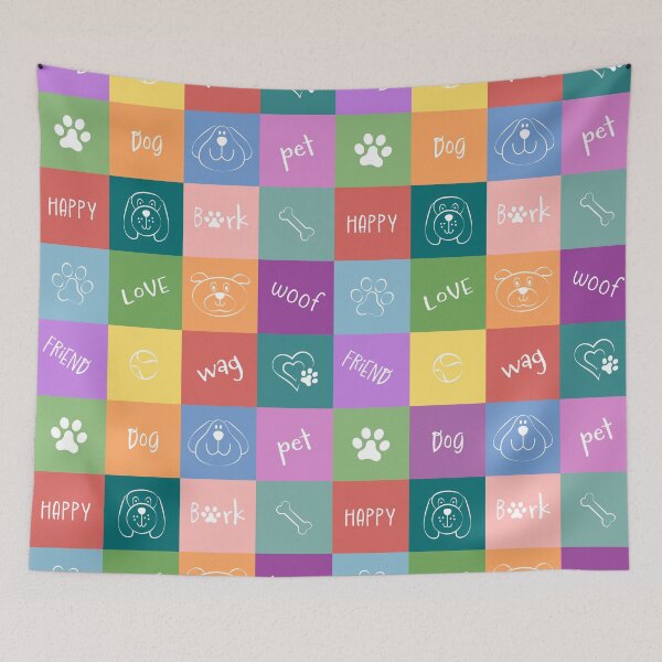 Item preview, Colorful squares with cute dogs  designed and sold by colorleafz.