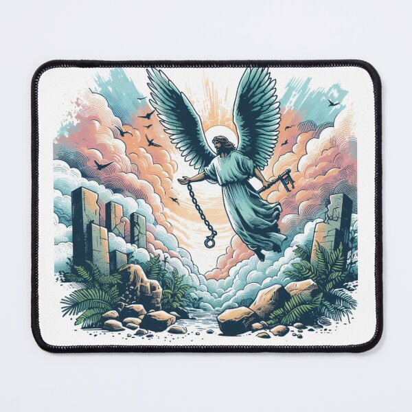Item preview, "When Apostle John was in the Thousand-Year Kingdom, he witnessed an angel coming down from heaven holding the key to the bottomless pit and a great chain  designed and sold by PaintMeWorld.