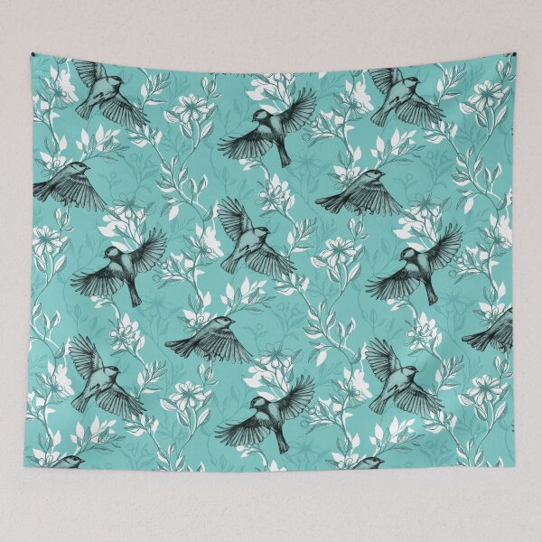 Item preview, Flowers and Flight in Monochrome Teal designed and sold by micklyn.