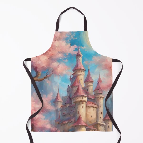 Item preview, Fairytale castle Enchanted sakura cherry garden castle - oil painting medieval fairytale designed and sold by Fantasy Cache.