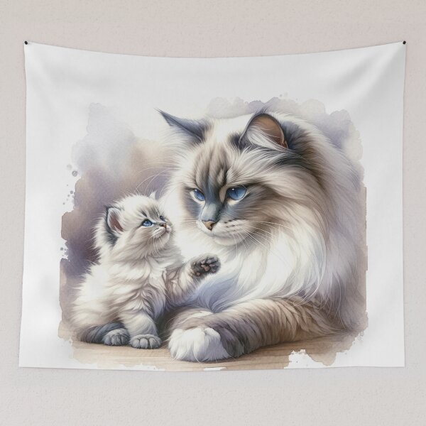 Item preview, Sacred Birman mother cat with kitten designed and sold by CardsStudio.