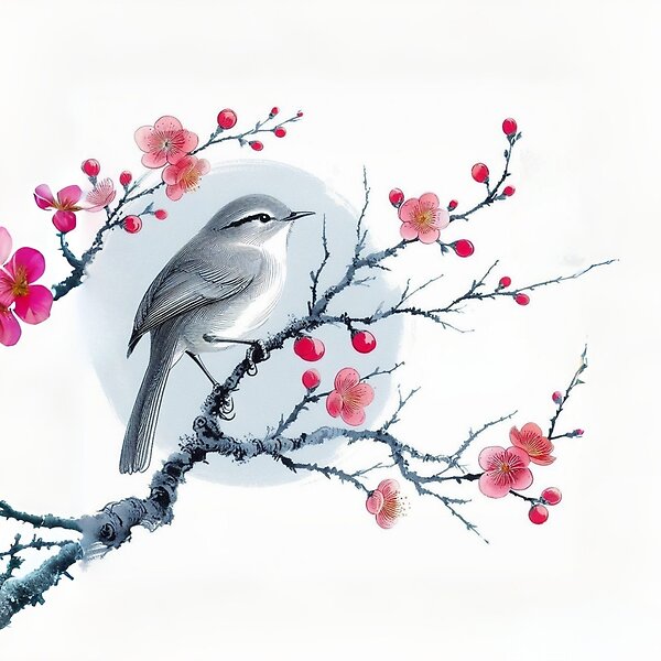 Nightingale with Apricot Blossom
