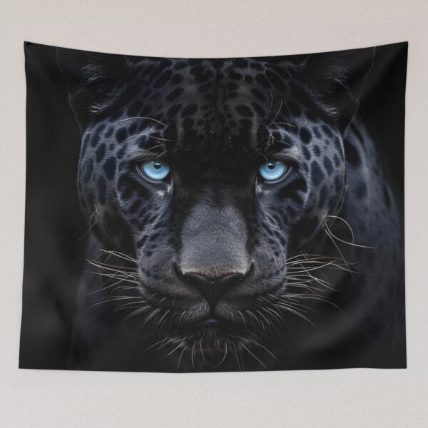 Item preview, BLACK JAGUAR WITH BLUE EYES BLACK BACKGROUND designed and sold by JOTAMIKE.
