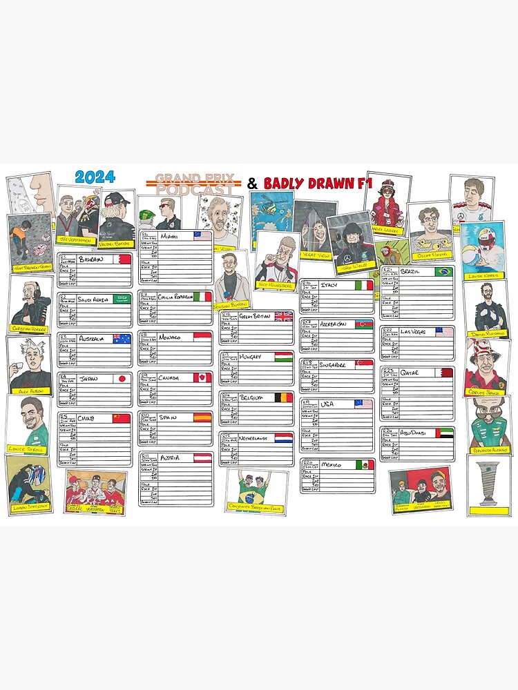Thumbnail 3 of 3, Poster, 2024 Racing Wall Chart designed and sold by BadlyDrawnF1.