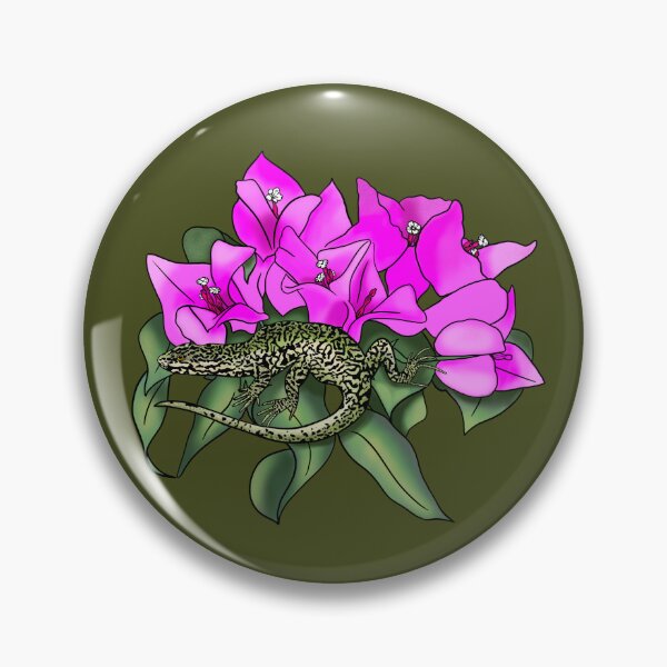 Item preview, Wall lizard on bougainvillea pattern, khaki designed and sold by Naty Design Prague.