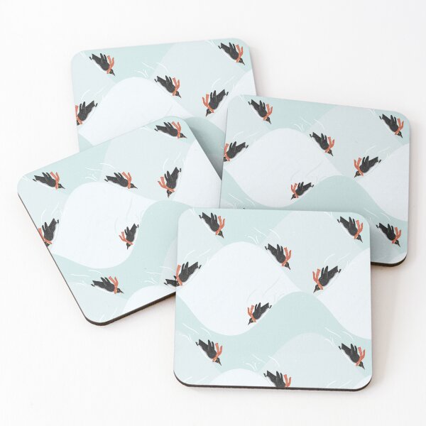 Item preview, Playful Penguins in Scarves Sliding on Snow Illustrated Pattern designed and sold by tanyadraws.