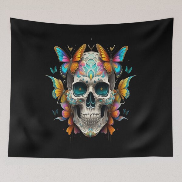 Item preview, Skull adorned with delicate and vibrant butterflies designed and sold by SaNNty.