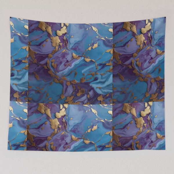 Item preview, Violet Blue Gold Marble abstract fluid Paint pattern designed and sold by Scarlet Swan.