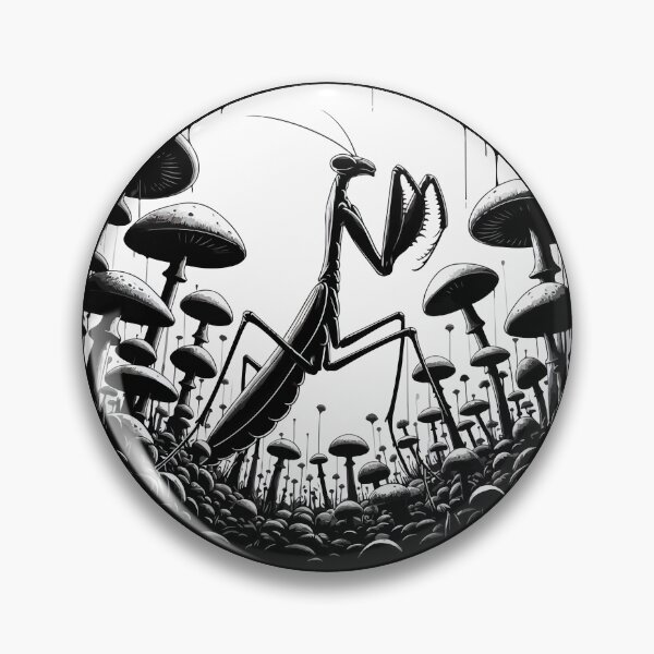 Item preview, Monochromatic Praying Mantis in Mushroom Garden designed and sold by TomFrontierArt.
