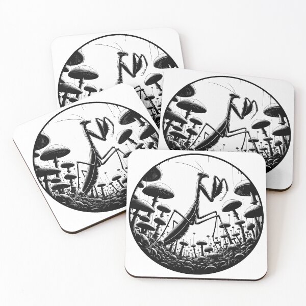 Item preview, Monochromatic Praying Mantis in Mushroom Garden designed and sold by TomFrontierArt.