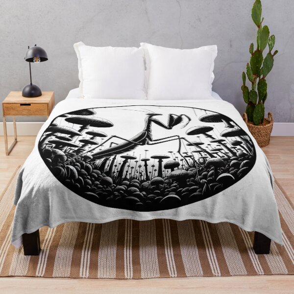 Item preview, Monochromatic Praying Mantis in Mushroom Garden designed and sold by TomFrontierArt.