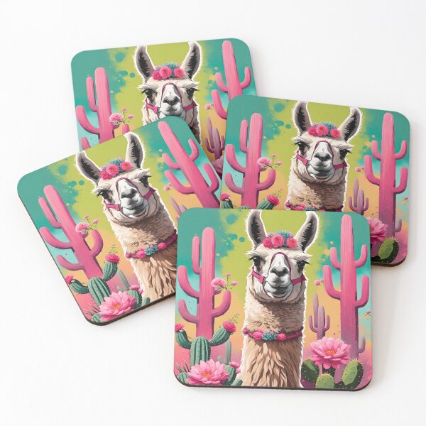 Item preview, Llama alpaca in Peru and pink cactus, pink flowers designed and sold by Coolparrotgirl.
