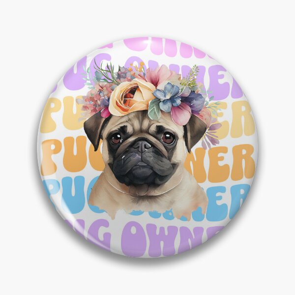 Item preview, Pug owner, pug wearing watercolour flowers designed and sold by BigfeetLittlepaws.