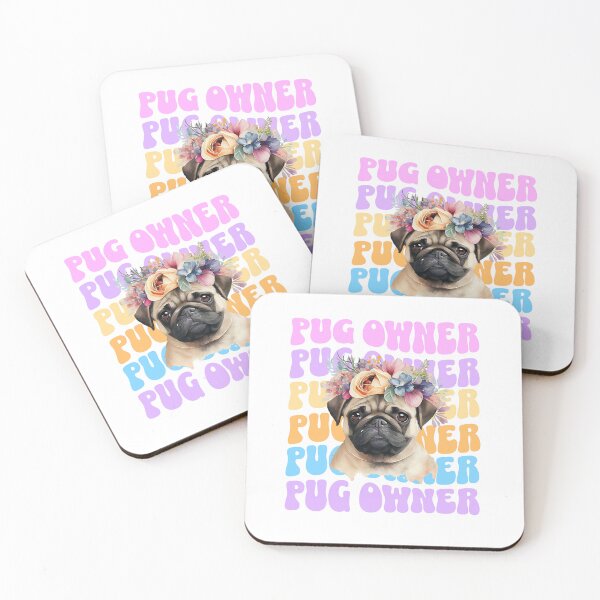 Item preview, Pug owner, pug wearing watercolour flowers designed and sold by BritishDelights.