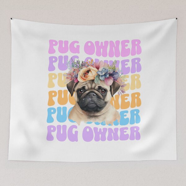Item preview, Pug owner, pug wearing watercolour flowers designed and sold by BritishDelights.