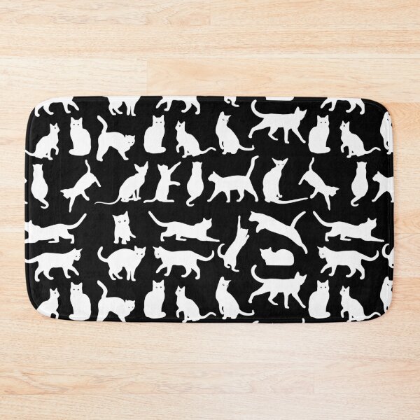 Item preview, White cats against black background - doodle pattern designed and sold by SpartanDStore.
