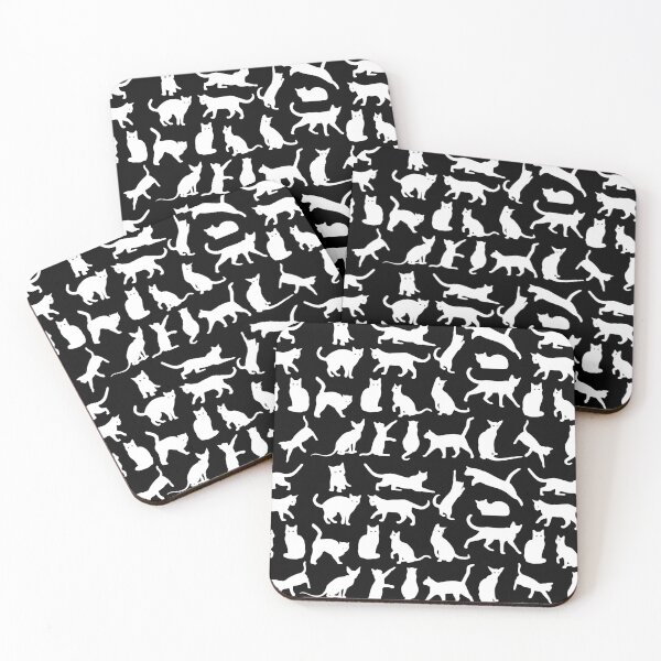 Item preview, White cats against black background - doodle pattern designed and sold by SpartanDStore.