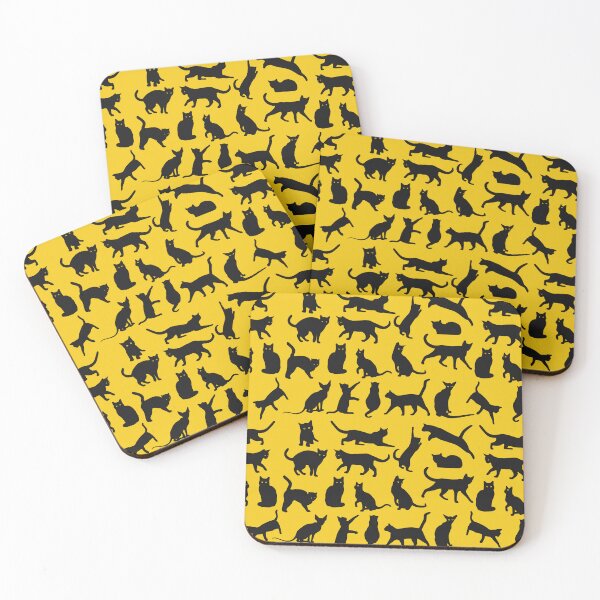 Item preview, Black cats against yellow background - doodle pattern designed and sold by ZenReiArt.