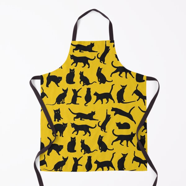 Item preview, Black cats against yellow background - doodle pattern designed and sold by ZenReiArt.