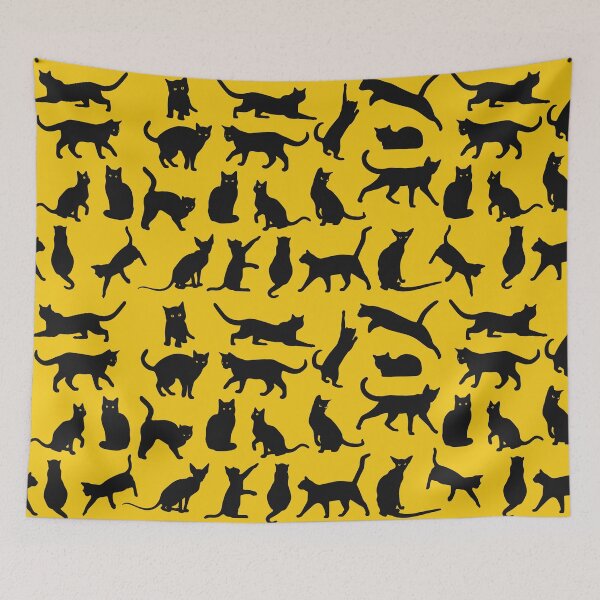 Item preview, Black cats against yellow background - doodle pattern designed and sold by SpartanDStore.