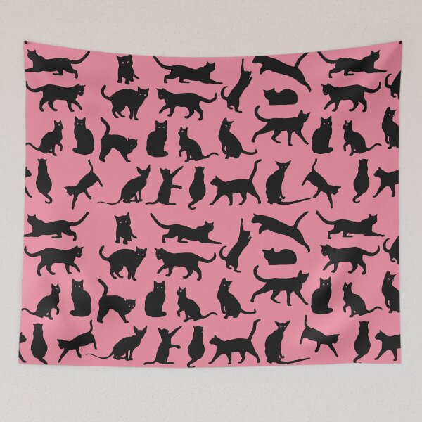 Item preview, Black cats against pink background - doodle pattern designed and sold by SpartanDStore.