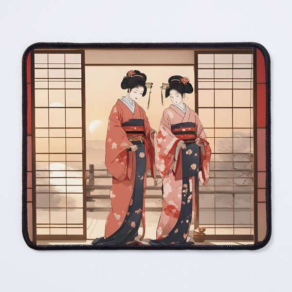 Item preview, Two geisha in kimono near traditional japanese shoji, in the sunrise, okiya,sliding door,vintage  designed and sold by Coolparrotgirl.
