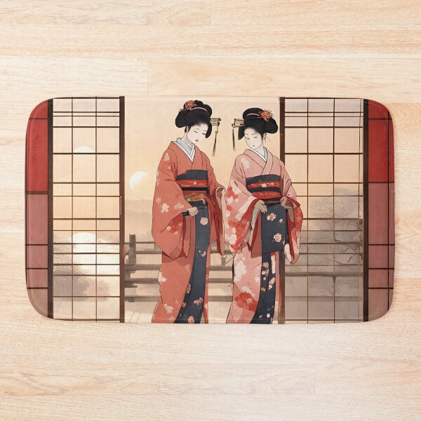Item preview, Two geisha in kimono near traditional japanese shoji, in the sunrise, okiya,sliding door,vintage  designed and sold by Coolparrotgirl.