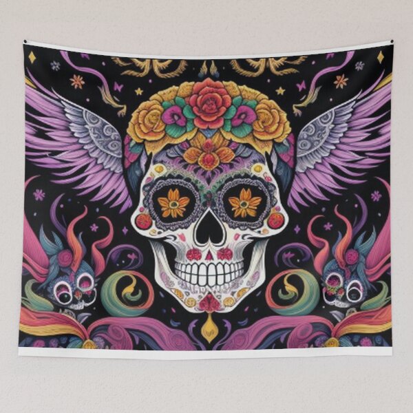 Item preview, Colorful Winged Floral Sugar Skull designed and sold by TheDarkWardrobe.
