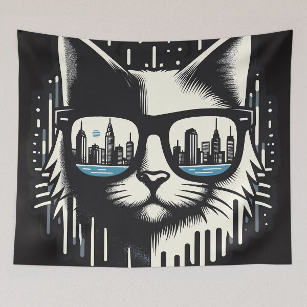Item preview, Urban Feline Elegance - Cat with Sunglasses and City View designed and sold by diegomenjivar92.