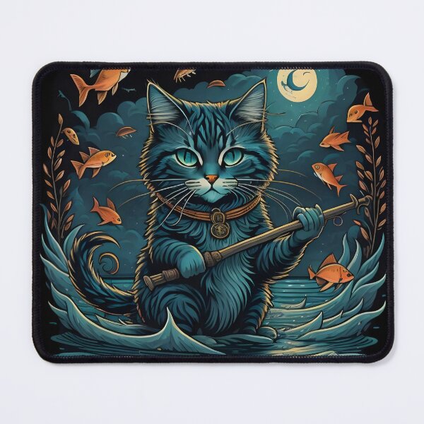 Item preview, Cat Fishing Under Moonshine designed and sold by FunShuiGB.