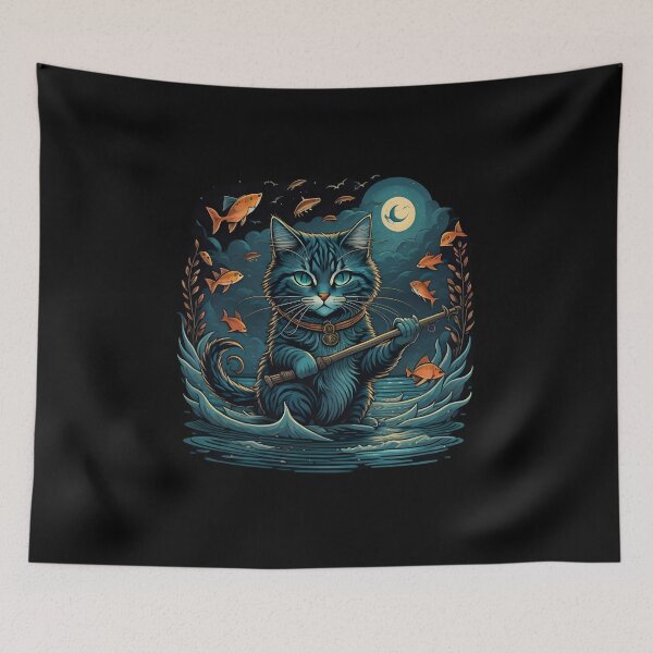 Item preview, Cat Fishing Under Moonshine designed and sold by FunShuiGB.