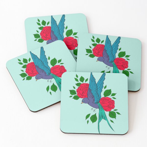 Item preview, Blue Swallow with Red Flowers - Bird Art designed and sold by TheEndlessStore.