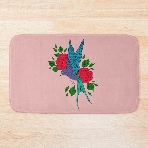 Item preview, Blue Swallow with Red Flowers - Bird Art designed and sold by TheEndlessStore.
