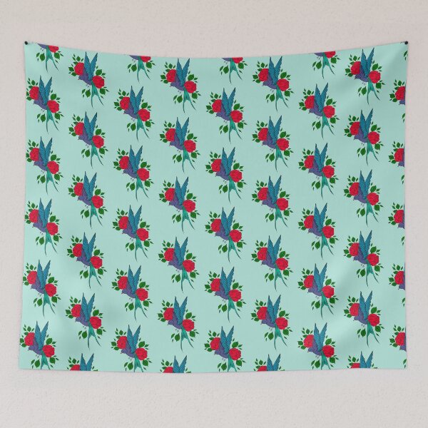 Item preview, Blue Swallow with Red Flowers - Bird Art designed and sold by TheEndlessStore.