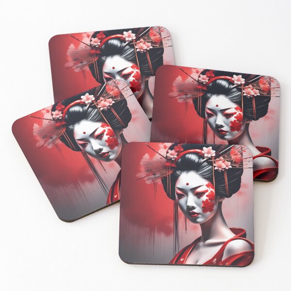Item preview, Modern Red fantasy geisha portrait splashart, japanese traditional hairstyle,  designed and sold by Coolparrotgirl.