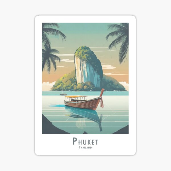 Aperçu de l'œuvre Phuket idyllique rétro minimal en Thaïlande - Style affiche de voyage vintage" créée et vendue par pod24.
