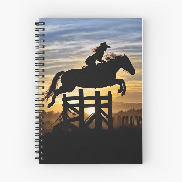 Item preview, Cowgirl Riding a Jumping Horse over Hurdle Sunset Action designed and sold by Stephanie Laird.